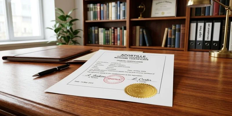 Professional reviewing international document authentication requirements